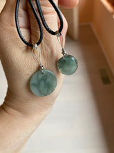 Load image into Gallery viewer, 100% natural  icy watery dark green/gray jadeite jade safe and sound couple pendant pair BG4
