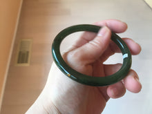 Load image into Gallery viewer, 60mm certified 100% Natural dark green/black round cut nephrite (碧玉)  bangle HN19-9158
