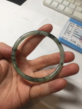 Load image into Gallery viewer, 55.6mm Certified Type A 100% Natural green/black/gray with dark green floating flowers slim round cut Jadeite bangle PD66-5766

