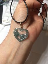 Load image into Gallery viewer, 100% Natural type A dark green/blue/black heart pinky promise(执子之手，与子偕老) Guatemala jadeite Jade pendant PF47
