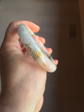 Load image into Gallery viewer, 卖了 56mm 100% Natural type A green white purple carved Plum Blossom golden-painted Jadeite Jade bangle PF16-2327
