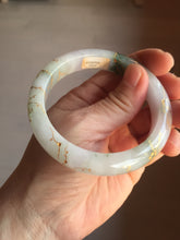 Load image into Gallery viewer, 卖了 56mm 100% Natural type A green white purple carved Plum Blossom golden-painted Jadeite Jade bangle PF16-2327

