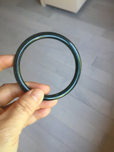 Load image into Gallery viewer, 59.2mm Certified Type A 100% Natural light black/green/gray Guatemala slim round cut Jadeite bangle PJ41-0693
