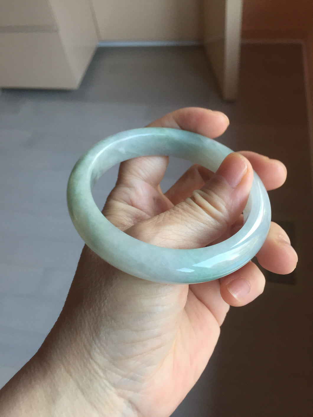 58.5mm Certified Type A 100% Natural icy watery green/purple chubby Jadeite Jade bangle PB246-9529
