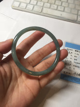Load image into Gallery viewer, 60mm Certified Type A 100% Natural light green/blue with flying snow Guatemala slim round cut Jadeite bangle PD70-8146
