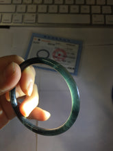 Load image into Gallery viewer, 57mm Type A 100% Natural half black(乌鸡) half icy blue (蓝水) Guatemala Slim Round Cut Jadeite Bangle PJ132-1375
