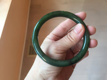 Load image into Gallery viewer, 61.5mm certified 100% Natural dark green/black round cut nephrite (碧玉) bangle HN24-9153

