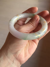 Load image into Gallery viewer, 55.3mm 100% Natural type A sunny green purple white carved flowers and golden-painted chubby Jadeite Jade bangle PF17-2326
