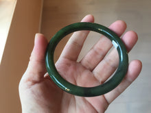Load image into Gallery viewer, 61.5mm certified 100% Natural dark green/black round cut nephrite (碧玉) bangle HN24-9153
