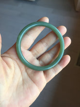 Load image into Gallery viewer, 56mm certified 100% Natural lake green gray slim round cut nephrite bangle HN144-6923
