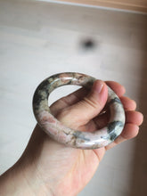 Load image into Gallery viewer, 53.4mm 100% natural pink/black time series(时光系列) round cut style rose stone (Rhodonite) bangle XY86

