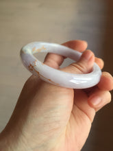 Load image into Gallery viewer, 55.8mm 100% Natural type A light green purple white carved plum blossom and golden-painted Jadeite Jade bangle PE35
