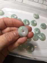 Load image into Gallery viewer, 18-23.5mm Type A 100% Natural  light green sunny green white Jadeite Jade Safety Guardian Button donuts Pendant group AA67
