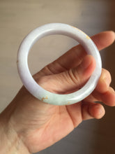 Load image into Gallery viewer, 55.8mm 100% Natural type A light green purple white carved plum blossom and golden-painted Jadeite Jade bangle PE35
