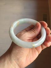 Load image into Gallery viewer, 58mm 100% Natural type A sunny green purple carved bamboo leaf and golden-painted Jadeite Jade bangle PE34
