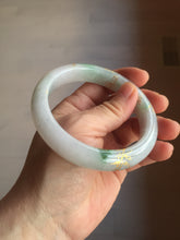 Load image into Gallery viewer, 58mm 100% Natural type A sunny green purple carved bamboo leaf and golden-painted Jadeite Jade bangle PE34
