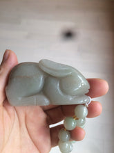 Load image into Gallery viewer, 100% Natural light green/gray/black 3D bunny Quartzite Shetaicui Jade worry stone/desk decor with chain XY94
