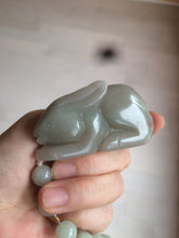 Load image into Gallery viewer, 100% Natural light green/gray/black 3D bunny Quartzite Shetaicui Jade worry stone/desk decor with chain XY94
