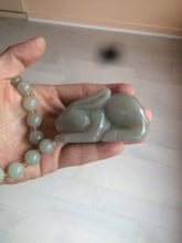 Load image into Gallery viewer, 100% Natural light green/gray/black 3D bunny Quartzite Shetaicui Jade worry stone/desk decor with chain XY94
