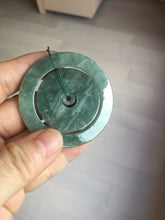 Load image into Gallery viewer, 50.9mm Type A 100% Natural icy dark green/gray Jadeite Jade safety Guardian donut Pendant PB195-1

