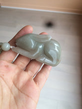 Load image into Gallery viewer, 100% Natural light green/gray/black 3D bunny Quartzite Shetaicui Jade worry stone/desk decor with chain XY94
