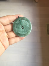 Load image into Gallery viewer, 48mm Type A 100% Natural icy dark green/gray Jadeite Jade safety Guardian donut Pendant PB195-2
