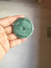 Load image into Gallery viewer, 48mm Type A 100% Natural icy dark green/gray Jadeite Jade safety Guardian donut Pendant PB195-2
