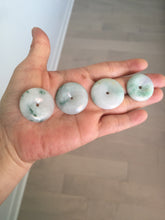 Load image into Gallery viewer, 25-28mm Type A 100% Natural light green white with floating flower Jadeite Jade Safety Guardian Button donuts Pendant group BS67

