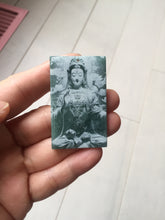 Load image into Gallery viewer, 100% natural blue gray white Guatemala  jadeite jade Photo engraving Guanyin (观音) rectangle safe and sound pendant/worry stone/decor PA248
