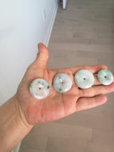 Load image into Gallery viewer, 25-28mm Type A 100% Natural light green white with floating flower Jadeite Jade Safety Guardian Button donuts Pendant group BS67
