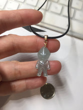 Load image into Gallery viewer, 100% natural type A icy watery light green blue gray Guatemala jadeite little alien hero pendant PE26
