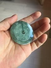 Load image into Gallery viewer, 48mm Type A 100% Natural icy dark green/gray Jadeite Jade safety Guardian donut Pendant PB195-2
