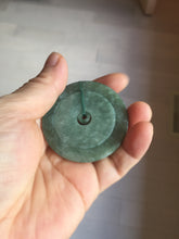 Load image into Gallery viewer, 48mm Type A 100% Natural icy dark green/gray Jadeite Jade safety Guardian donut Pendant PB195-2
