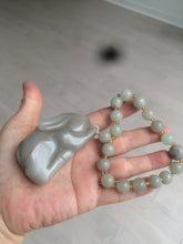 Load image into Gallery viewer, 100% Natural light green/gray/black 3D bunny Quartzite Shetaicui Jade worry stone/desk decor with chain XY94
