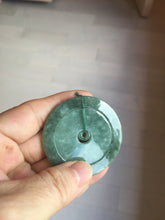 Load image into Gallery viewer, 48mm Type A 100% Natural icy dark green/gray Jadeite Jade safety Guardian donut Pendant PB195-2
