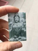 Load image into Gallery viewer, 100% natural blue gray white Guatemala  jadeite jade Photo engraving Guanyin (观音) rectangle safe and sound pendant/worry stone/decor PA248
