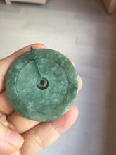 Load image into Gallery viewer, 48mm Type A 100% Natural icy dark green/gray Jadeite Jade safety Guardian donut Pendant PB195-2
