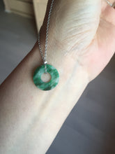 Load image into Gallery viewer, 16.3mm Type A 100% Natural sunny green Jadeite Safety Guardian Button donuts pendant PF52
