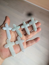 Load image into Gallery viewer, 100% Natural type A light green/white/gray jadeite Jade Hand-held cross or cross pendant AY55

