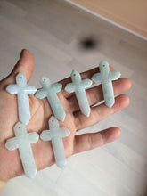 Load image into Gallery viewer, 100% Natural type A light green/white/gray jadeite Jade Hand-held cross or cross pendant AY55
