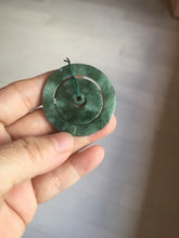 Load image into Gallery viewer, 41.2mm Type A 100% Natural icy dark green/gray Jadeite Jade safety Guardian donut Pendant PB195-3
