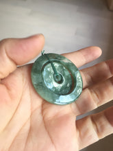 Load image into Gallery viewer, 41.2mm Type A 100% Natural icy dark green/gray Jadeite Jade safety Guardian donut Pendant PB195-3
