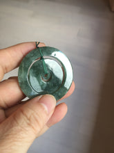 Load image into Gallery viewer, 41.2mm Type A 100% Natural icy dark green/gray Jadeite Jade safety Guardian donut Pendant PB195-3
