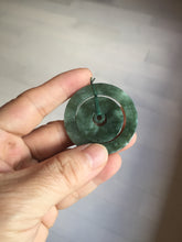 Load image into Gallery viewer, 41.2mm Type A 100% Natural icy dark green/gray Jadeite Jade safety Guardian donut Pendant PB195-3
