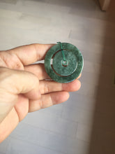 Load image into Gallery viewer, 41.2mm Type A 100% Natural icy dark green/gray Jadeite Jade concentric ring safety Guardian donut Pendant PB195-4
