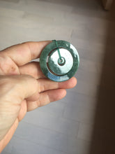 Load image into Gallery viewer, 41.2mm Type A 100% Natural icy dark green/gray Jadeite Jade concentric ring safety Guardian donut Pendant PB195-4

