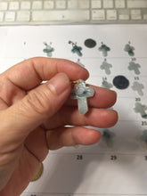 Load image into Gallery viewer, 100% Natural type A light green white with green floating flowers jadeite Jade cross shaped floral pendant necklace BS141
