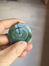 Load image into Gallery viewer, 41.2mm Type A 100% Natural icy dark green/gray Jadeite Jade concentric ring safety Guardian donut Pendant PB195-4

