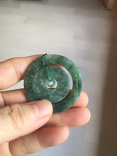Load image into Gallery viewer, 41.2mm Type A 100% Natural icy dark green/gray Jadeite Jade concentric ring safety Guardian donut Pendant PB195-4
