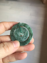 Load image into Gallery viewer, 41.2mm Type A 100% Natural icy dark green/gray Jadeite Jade concentric ring safety Guardian donut Pendant PB195-4
